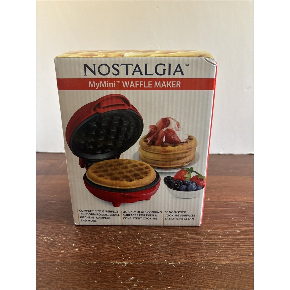 Nostalgia Mini Waffle Maker 5" Cooking Surface Brand New Factory Sealed Red